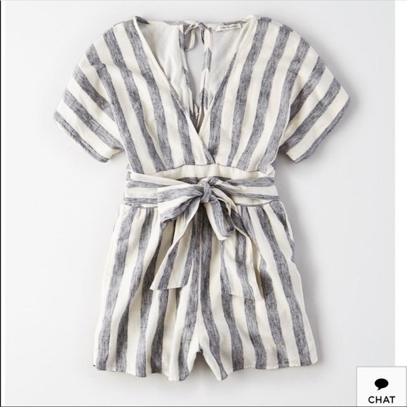 AE Striped Kimono Romper in Cream and Gray - Picture 3 of 4